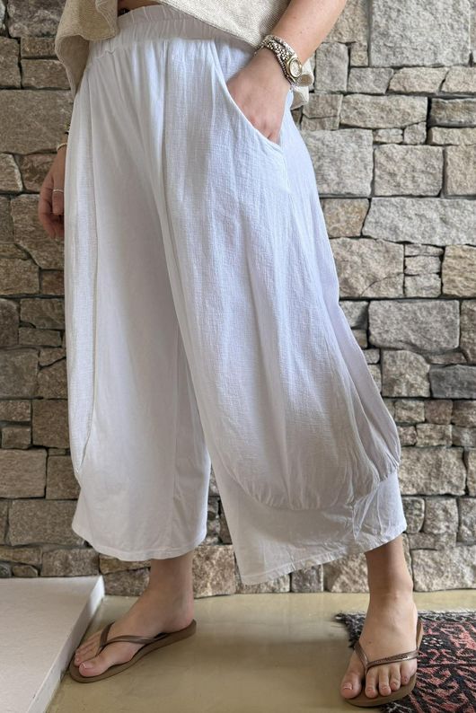Jo Jo Quirky Hopsack Crop Pant White 